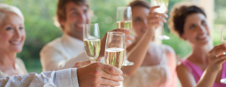 Guests toasting with champagne at wedding reception